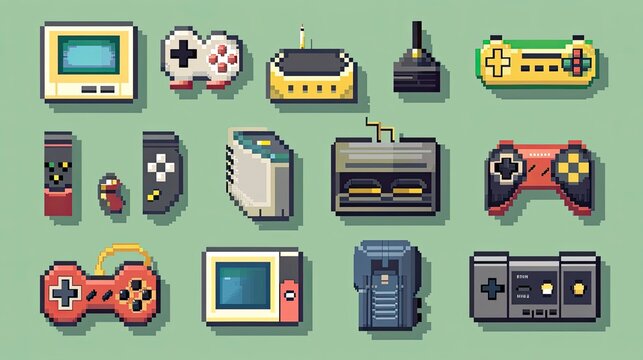 Retro pixel art icons with nostalgic 8-bit designs.