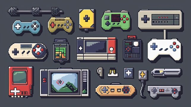 Retro pixel art icons with nostalgic 8-bit designs.