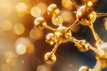 Poster - biochemistry molecular or atom structure with golden colors in medical science abstract background macromolecule proteomics research technologies 3d render