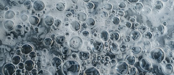 Wall Mural - Panoramic close-up, high detail scan of bubbles on a rough surface texture, Generative AI 