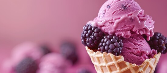 Aufkleber - Blackberry ice cream cone with background for custom text great for posters and flyers. with copy space image. Place for adding text or design