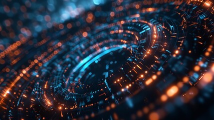 Poster - High-tech digital landscape featuring abstract 3d rendering of data flow and information processing in a futuristic cyberspace