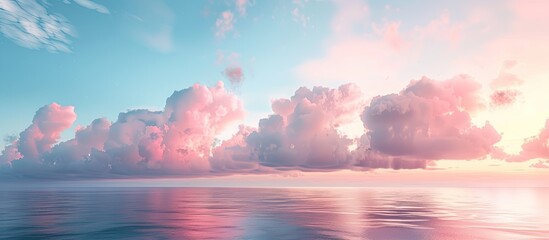 Fototapete - Peaceful seascape at dusk with pink tones in the sky and dramatic clouds perfect as a copy space image