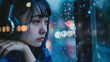 © おでんじん - 雨の中でヘッドフォンをつけたアジア人女性