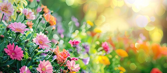 Poster - Floral display during spring showcasing vibrant blossoms in a garden setting with ample copy space image