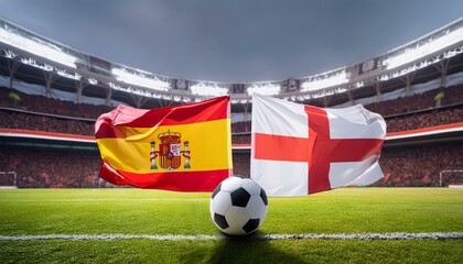 Wall Mural - Spain flag England flag with football in a stadium for the European Championship Finale Game