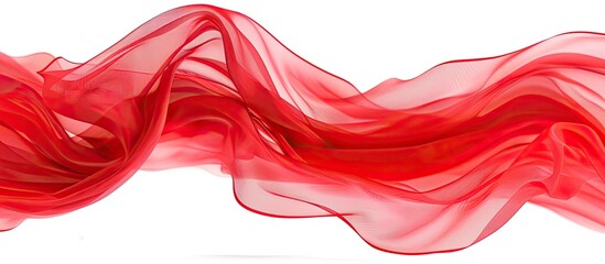 Aufkleber - A delicate red chiffon fabric with gentle curves and flowing waves set against a plain white backdrop suitable for a copy space image