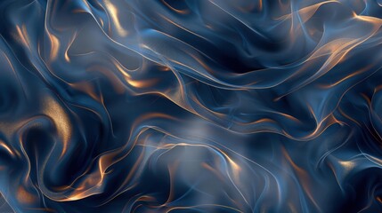 Wall Mural - An abstract wallpaper design featuring ethereal smoke swirls in indigo, intermingled with golden highlights, against a backdrop that emulates the fine texture of silk.