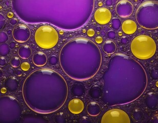 Wall Mural - Abstract Purple and Yellow Oil Bubbles Macro Photography. Generative AI
