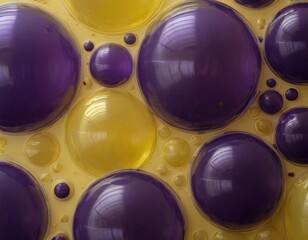Wall Mural - Close-Up of Purple and Yellow Bubbles in Water. Generative AI
