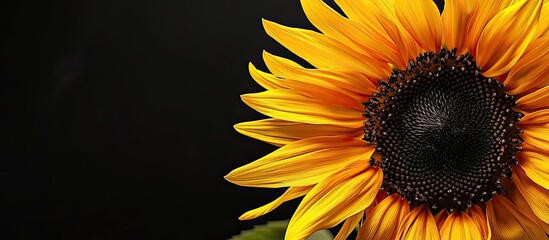Poster - An image showcasing a sunflower up close set against a black background with space for additional content