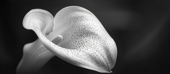 Poster - Black and white macro photograph of a Calla flower with intricate details displaying grain texture when viewed at full size Copy space image