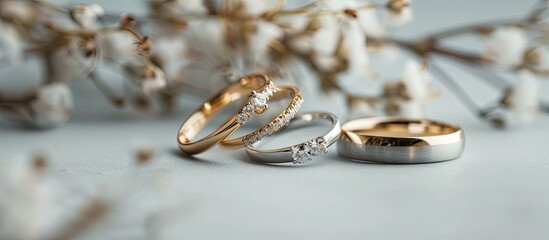 Poster - Elegant rings displayed on a white backdrop with copy space image
