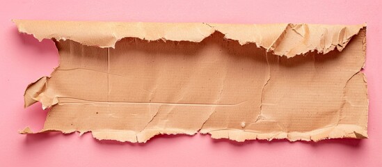 Sticker - A torn piece of cardboard on a pink backdrop with blank copy space image