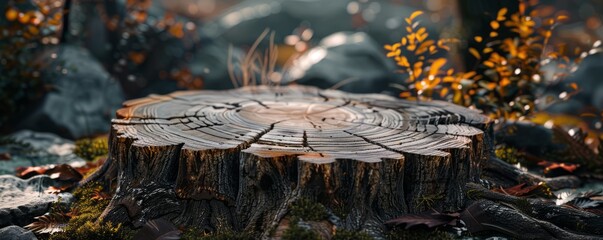 Canvas Print - Rough tree stump with growth rings, 4K hyperrealistic photo