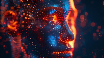 Poster - abstract digital human face with futuristic ai visualization - artificial intelligence concept featuring big data integration and cyber security elements - modern technology and innovation in digital 