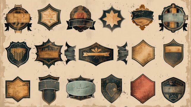 Vintage-style badges and labels with distressed textures.