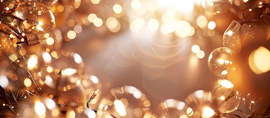 Poster - a festive holiday backdrop with a sparkly circle of christmas decorations and shiny light bulbs perf