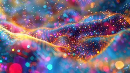 Poster - abstract neural network 3d illustration: big data concept with global database and artificial intell