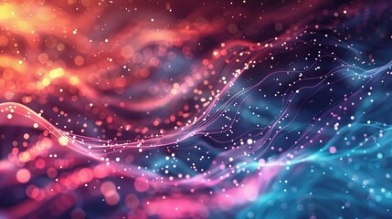 Poster - abstract technology big data background with flowing binary code, digital network connections, and f