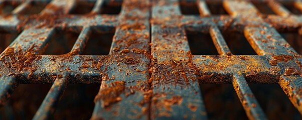 Poster - Old Rusty Metal Grate Texture Background, 4K hyperrealistic photo