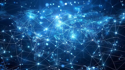 Poster - abstract world map with global network and connectivity, international data transfer and cyber techn