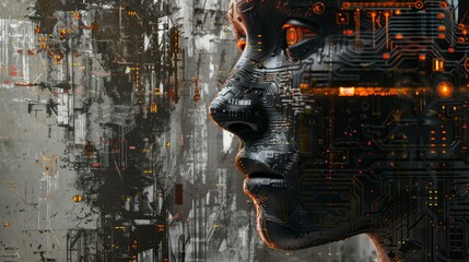Poster - Business professionals collaborating with ai-powered robots and advanced technology in a high-tech office setting, showcasing the future of work and digital transformation
