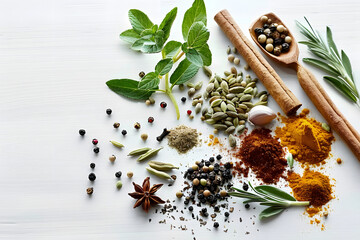 Wall Mural - herbs and spices on white background