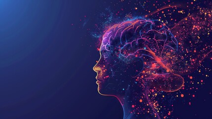 Poster - Artificial intelligence concept. Creative brain background with vector science illustration for business and technology. Machine learning and futuristic innovation design