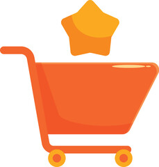 Poster - Orange shopping cart with a gold star floating above symbolizing a five star shopping experience