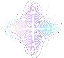 Poster - Mesmerizing, abstract design featuring concentric, wave-like lines forming cross shape in center, with soft gradient transitioning from purple to blue, and scattered dots around