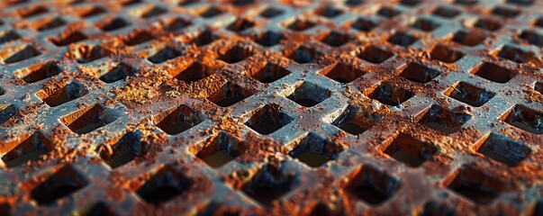 Sticker - Rusted Metal Grate Texture Background, 4K hyperrealistic photo