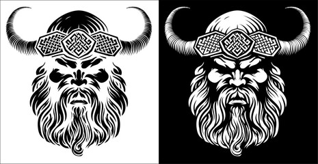 Poster - A Viking warrior or barbarian gladiator man mascot face looking strong wearing a helmet. In a retro vintage woodcut style.