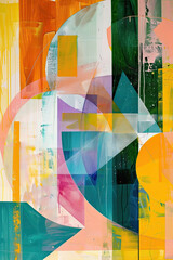 Poster - An abstract painting of some pastel color geometric shapes