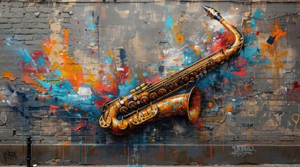 Wall Mural - Saxophone Graffiti Mural