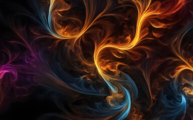 Canvas Print - Abstract swirling smoke patterns, vibrant colors on a dark background