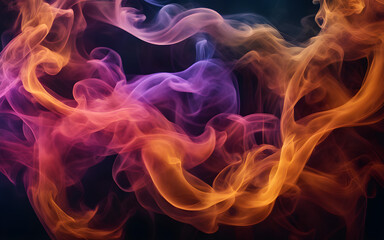 Canvas Print - Abstract swirling smoke patterns, vibrant colours on a dark background