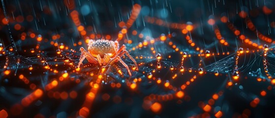 Rain drops on a spider web, intricate details, 4K resolution.