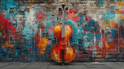 Wall Mural - Cello Against a Graffiti Wall