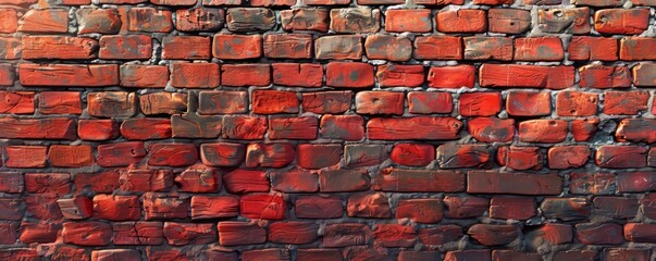 Poster - Red brick wall texture with mortar lines, 4K hyperrealistic photo