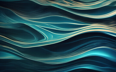 Digital abstract waves, layered blue and teal colors, smooth flowing shapes