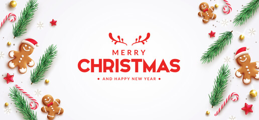 merry christmas greetings vector banner design. christmas greeting text with 3d realistic elements l
