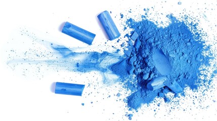 Poster - Close-up shot of blue powdered eye shadow on a palette or in a compact container, suitable for beauty and cosmetics content