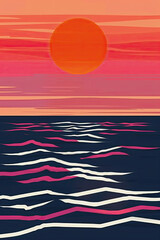 Poster - Artistic painting of a sunset sight of the sea with some waves