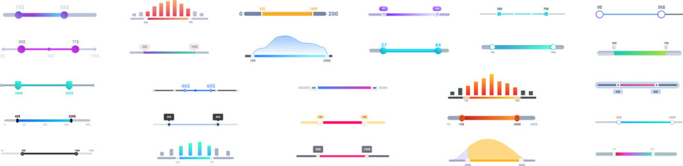 Poster - Price range icons set. Collection of colorful loading bars showing progress on white background