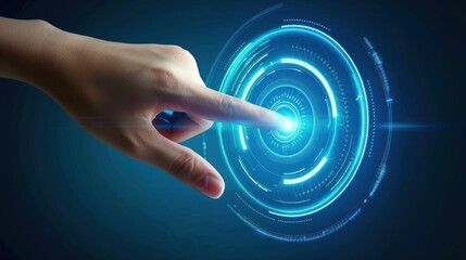 Poster - Fingertip activating a futuristic digital interface with binary codes