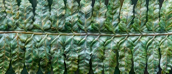 Wall Mural - Panoramic close-up, high detail scan of fern leaf texture, Generative AI