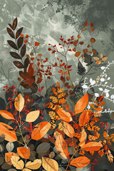 Wall Mural - Wall art of some wild plants and leaves