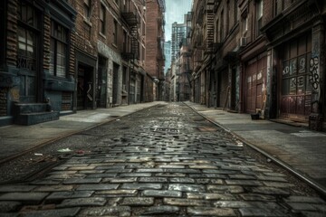 Poster - A historic cobblestone street in an old city with architecture from the past