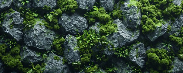 Wall Mural - Moss-Covered Stone Texture Background, 4K hyperrealistic photo